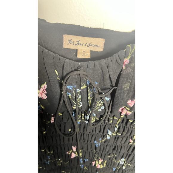 For Love & Lemons Medium Revolve Dixon Black Floral Chiffon Smocked Mini Dress - Picture 8 of 11